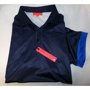 REDVANLY Men's LARGE S/S POLO GOLF SHIRT~NAVY/BLUE~POLKA DOTS~NWT